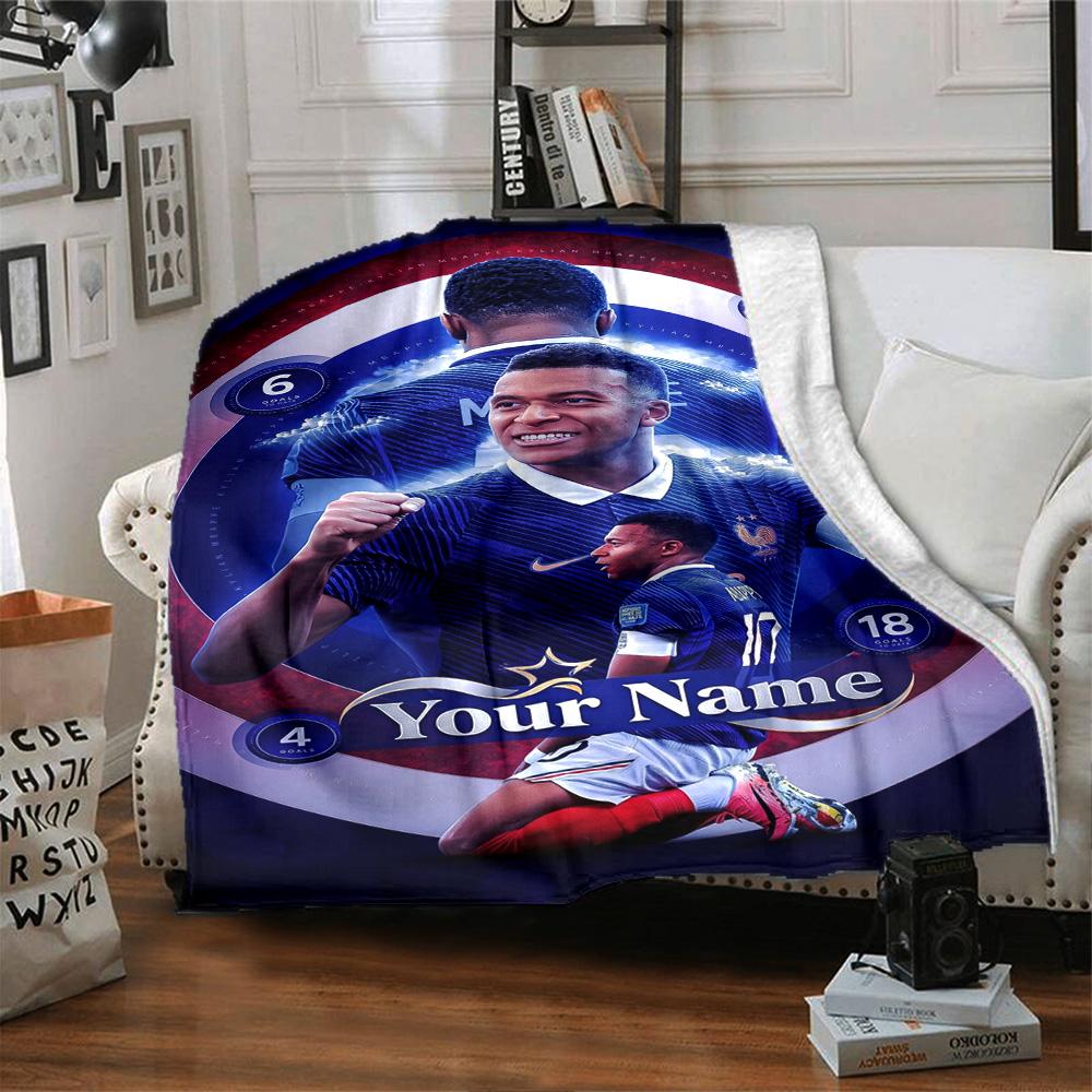 Mbappé Customize Text Blanket Gift Personalized Blanket Comfortable Versatile for Chair Seaside Living Room Bed Four Seasons Multipurpose