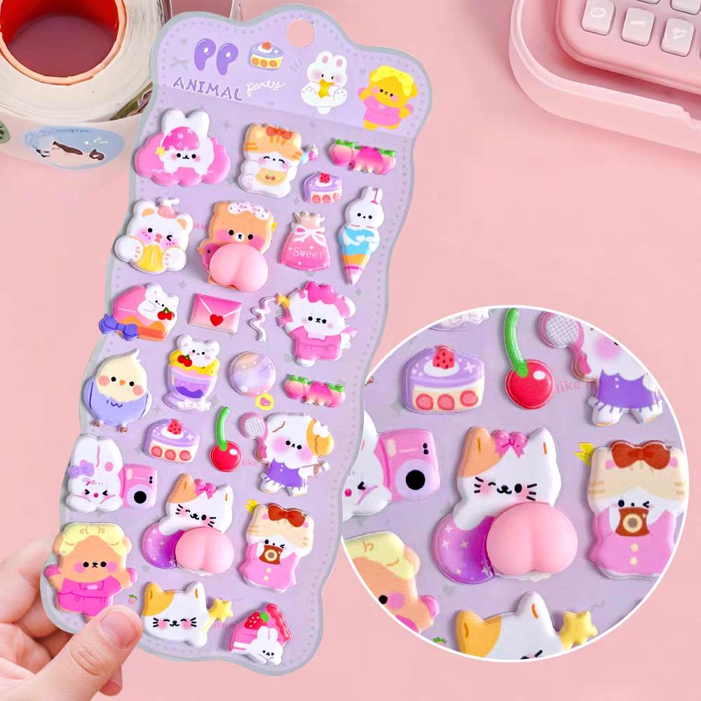1/2/4pcsCute 3D Decompression Soft Butt Pinch Fun Cartoon Stickers Kawaii DIY Phone Water Bottle Decoration Stickers Gift
