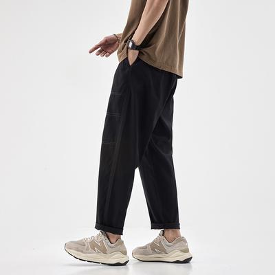 Men's Solid Color Trendy Capris Men's Pants Summer Student Straight Leg Sports Casual Pants Loose Versatile Wide Leg Pants
