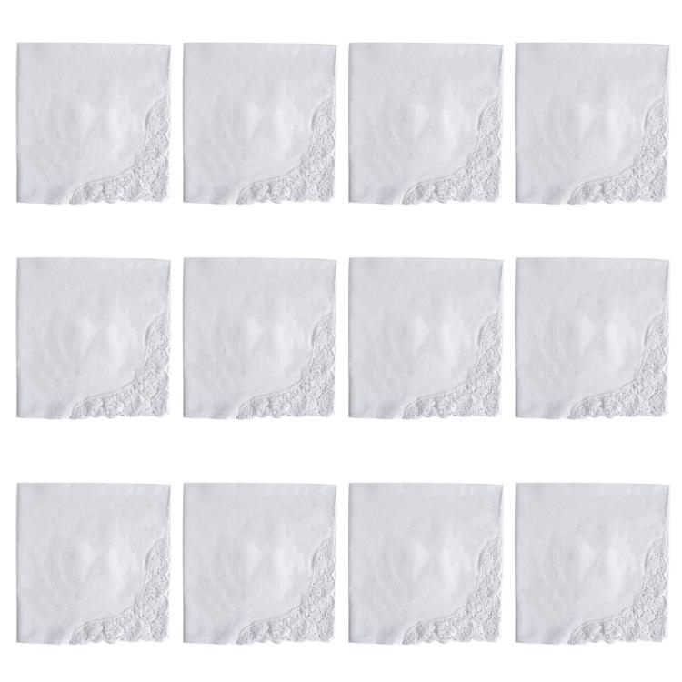 White Lace Handkerchief Ladies Cotton Hankies Lacy Large Bandana