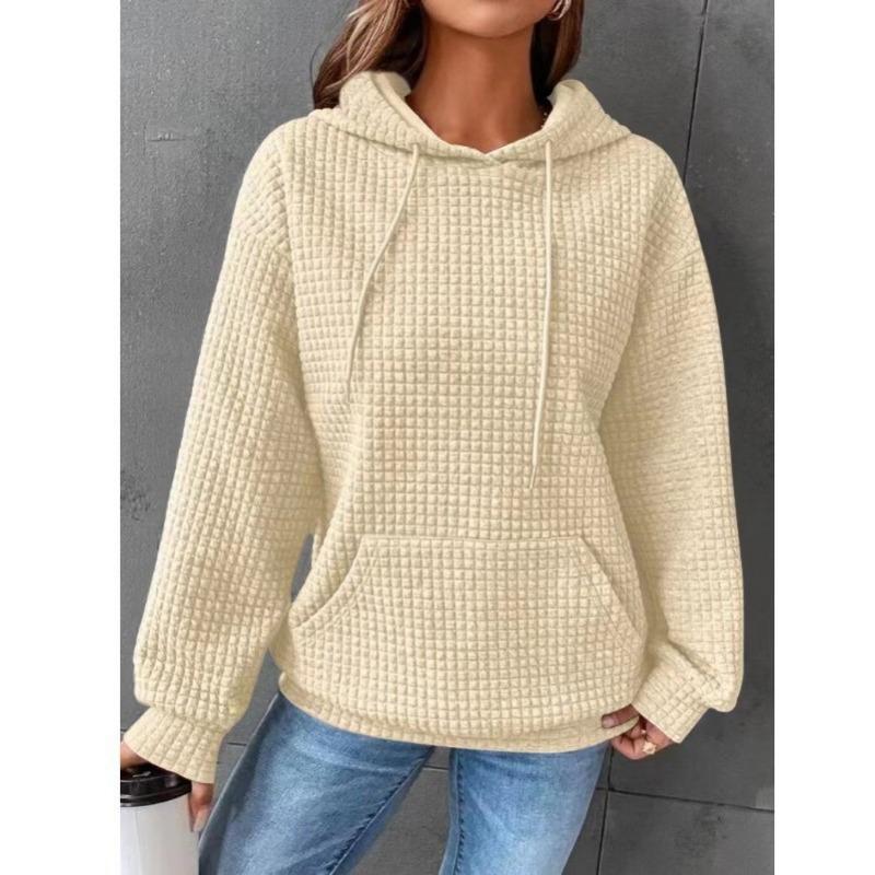 Autumn and Winter Women's Clothing Small Style Round Neck Hooded Long Sleeved Sweatshirt Solid Color Top for Women