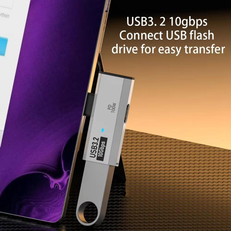 2 in 1 USB C Adapter 90 Grad USB C Stecker auf Doppelbuchse Adapter USB C 3.2 Verlängerungsadapter 100W Typ C Gerät