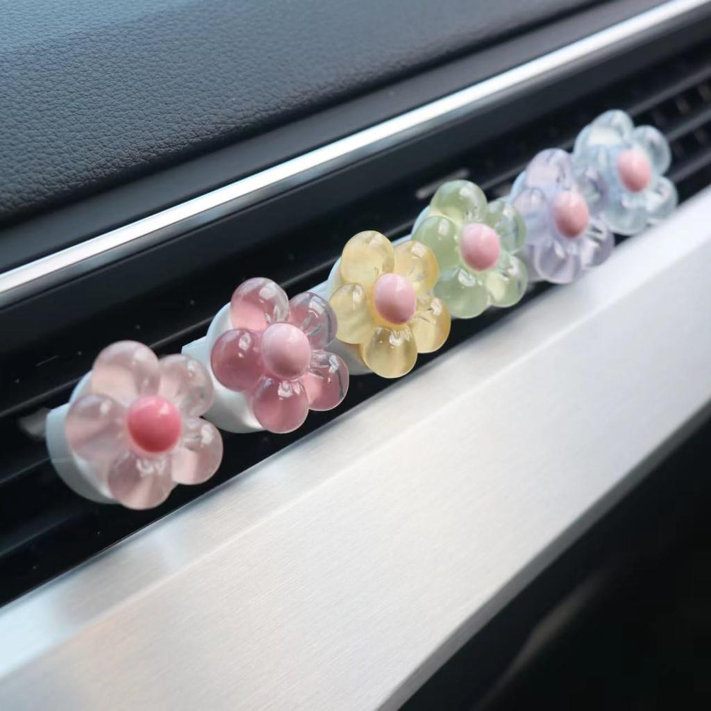 6 PCS Car Accessories for Women, Flower Air Vent Clips Air Conditioner Outlet Decoration Car Interior Decor Charm, Assorted Color