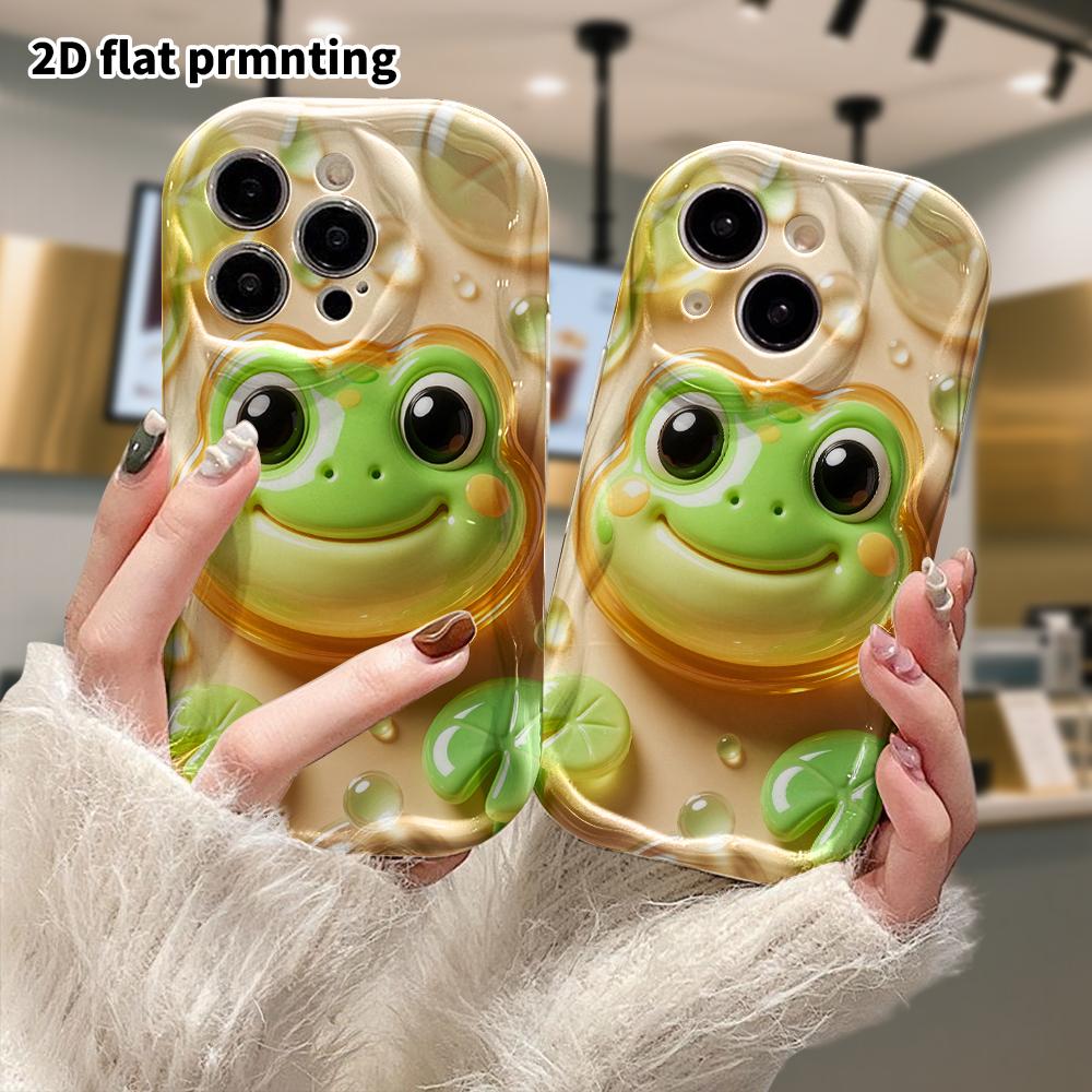 Phone Case: 2D flat design suitable for iPhone 18 17 16 15 14 13 Pro protective case, jelly little frog head, perfect Christmas and Halloween holiday