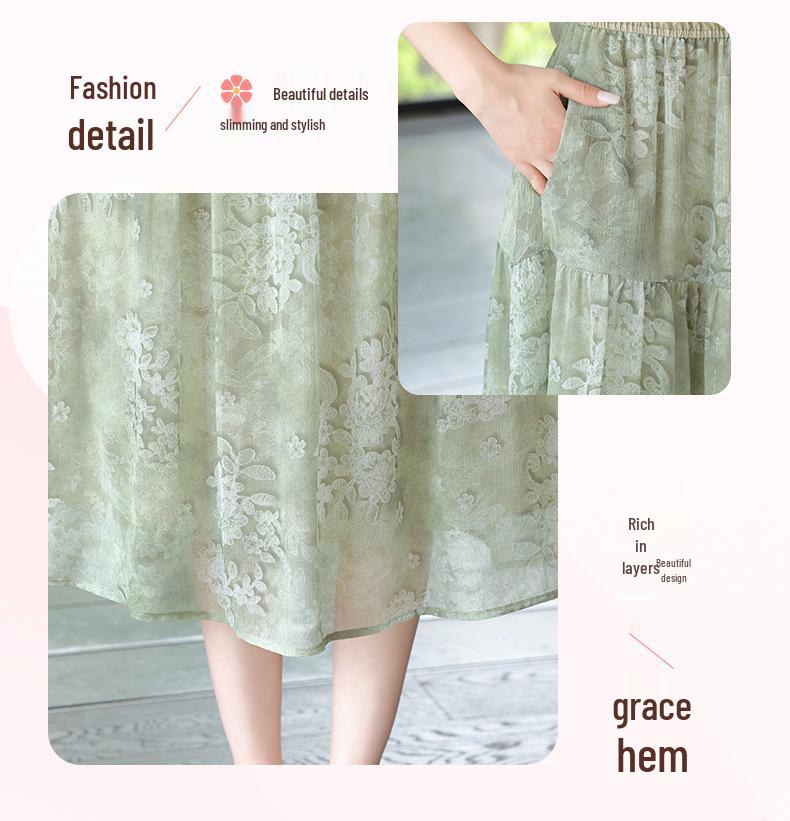 Mom’s 2026 Chiffon Print Slimming Two-Piece Dress for Middle-Aged & Elderly Women