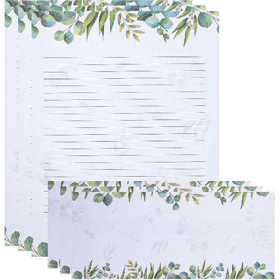 72 Pcs Leaf Theme Paper Stationery Set 36 Greenery Letterhead Paper with 36 Matching Envelope Leaves Lined Paper for Letter Elegant Letter Paper