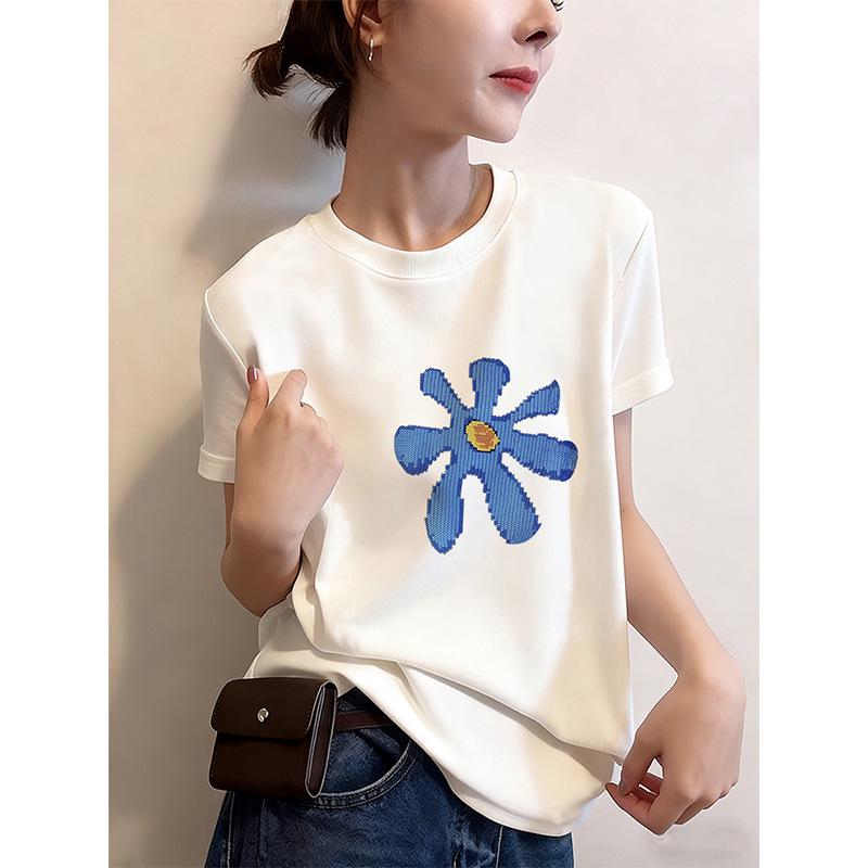 

Women s 2026 New Fashion Chic Thick Pure Cotton Brushed Short Sleeve T-Shirt - Versatile Summer Base Layer L
