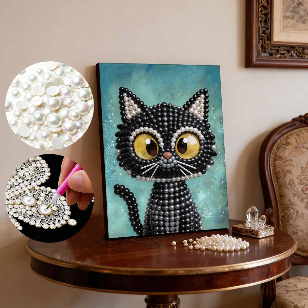 DIY Black Cat Pearl Art Painting for Home Wall Decor Pearl Gem Paintings Picture Arts Craft  for Adults/Beginners Gift Idea Home Decor Without Frame