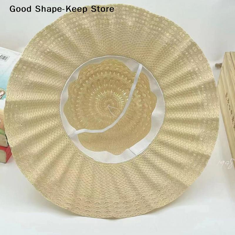 Fashion Casual Wide Brim UV Protection Straw Hat Breathable Beach Cap Bucket Hat Summer Sun Hat