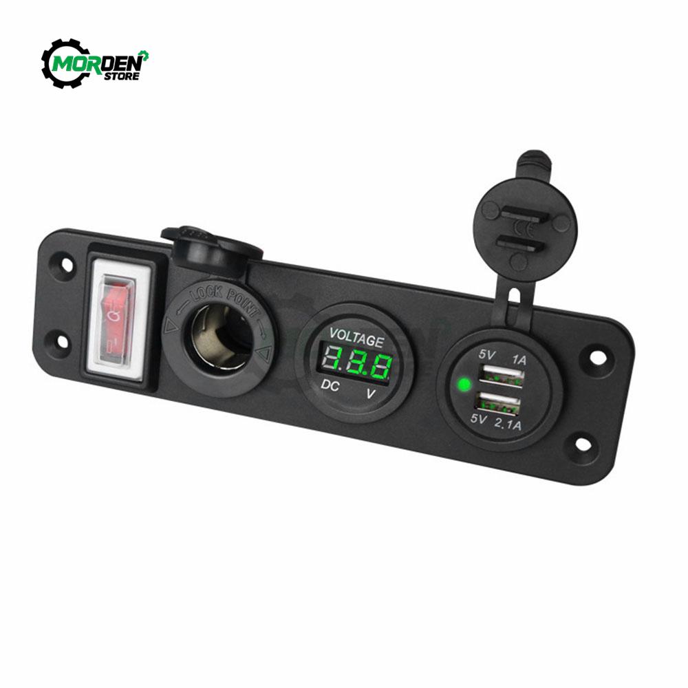 DC11V-11V Dual USB Charger Socket Power LED Voltmeter Cigarette Lighter Socket ON Off Button Switch for Car Tool Accessories