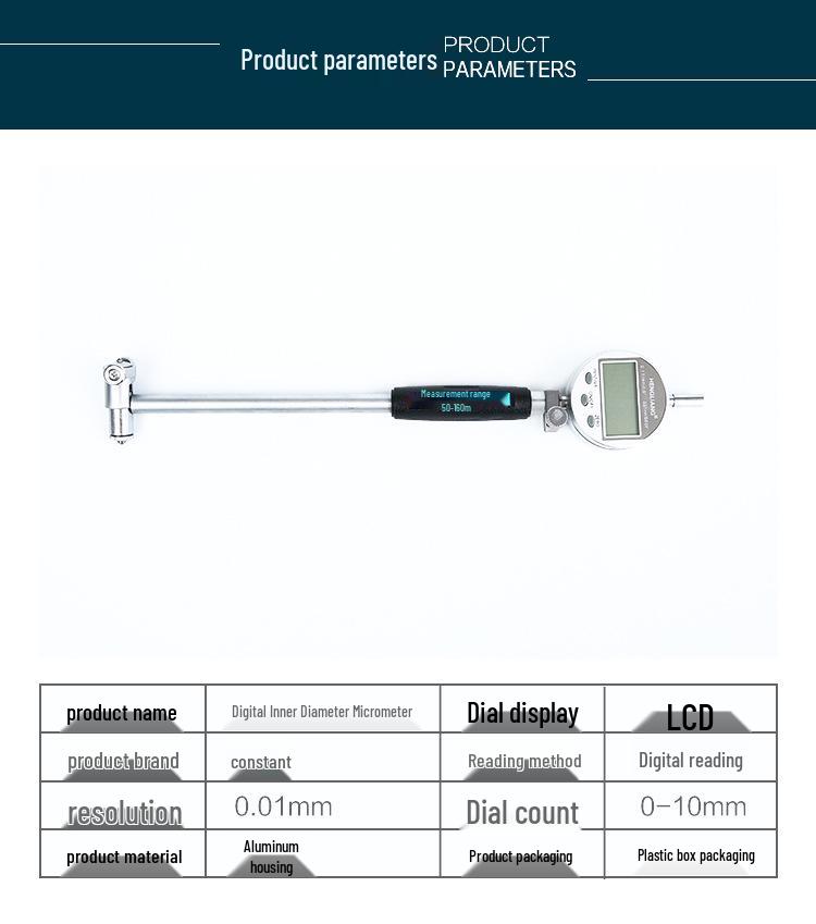Digital Inner Diameter Micrometer: 18-160mm Cylinder Gauge Dial Indicator