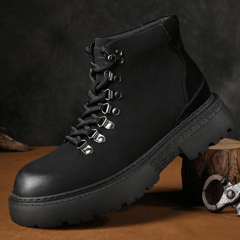 

Leather shoes men s winter trend pure black big head derby shoes heightening business dress casual men s shoes 2025 new autumn 38 чёрный