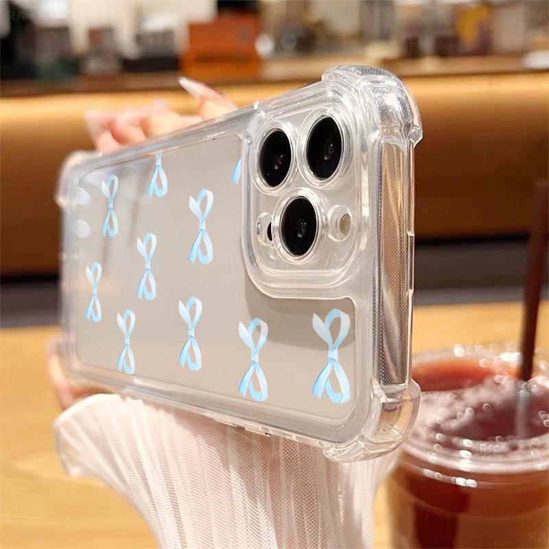 Bowknot Print Soft Silicone Clear Phone Case For iPhone 16 Pro 16E 15 Pro Max 14 13 12 11 Transparent Slim Shockproof Bumper Cover