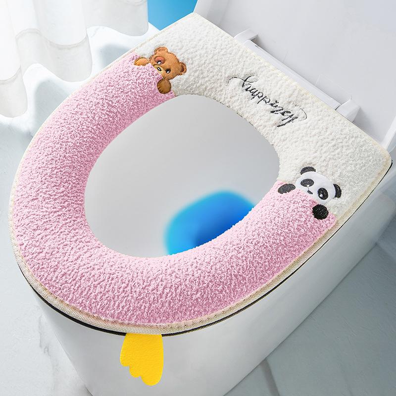 

Теплая подушка для сиденья унитаза, мягкая подкладка для туалета с подъемными перчатками, универсальный зимний чехол для горшка Four Seasons, чехол для унитаза, накидка розовый