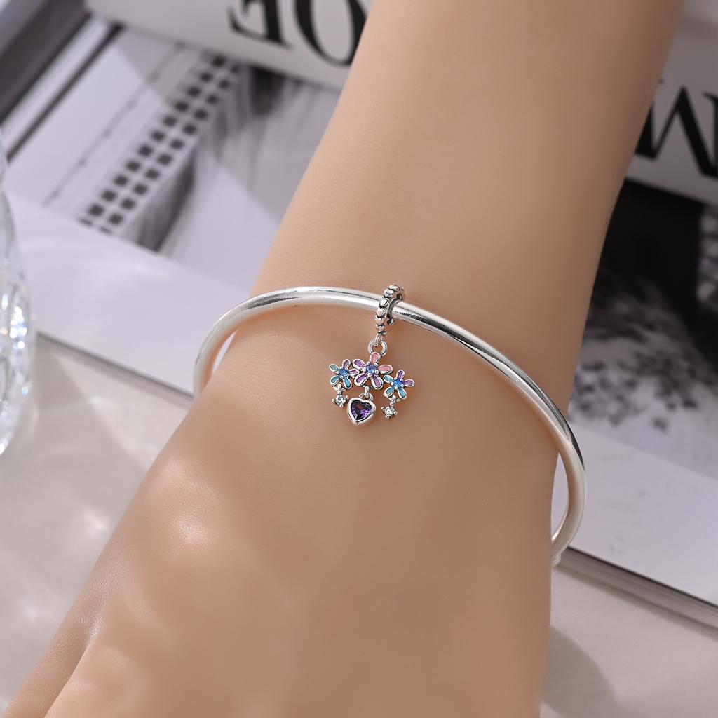 Original Copper Charms Luxury Garden Pendant Colorful Flowers Beads Fit Bracelet Diy Women Making Gift