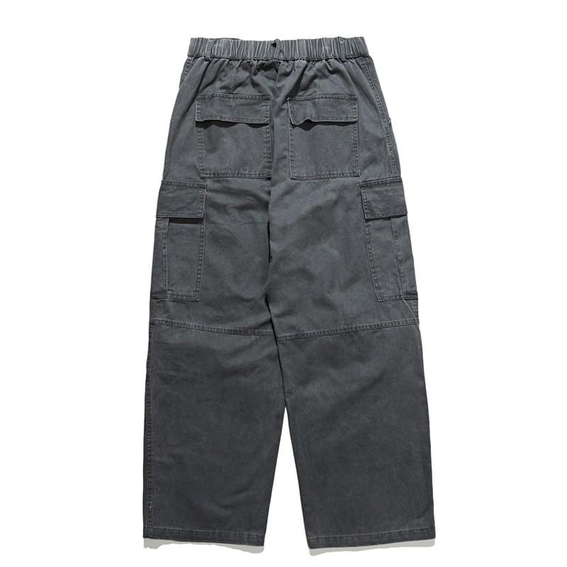 Vintage Washed Cotton Cargo Pants Men Women Loose Straight Leg Wide Fit Casual Trousers