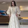 2024 Autumn Women's Fashion Floral Lapel Puff Sleeve Dress