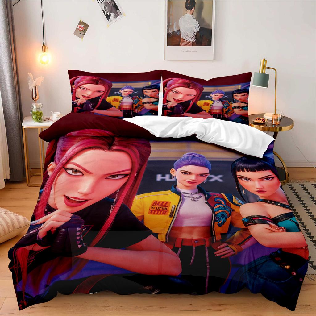 K-Pop Dämonenjäger Bettwäsche-Set für Fan-Kinder Maschinenwaschbar Langlebig King Queen Einzelgröße für K-Pop Mädchen Heim Schlafzimmer Dekor