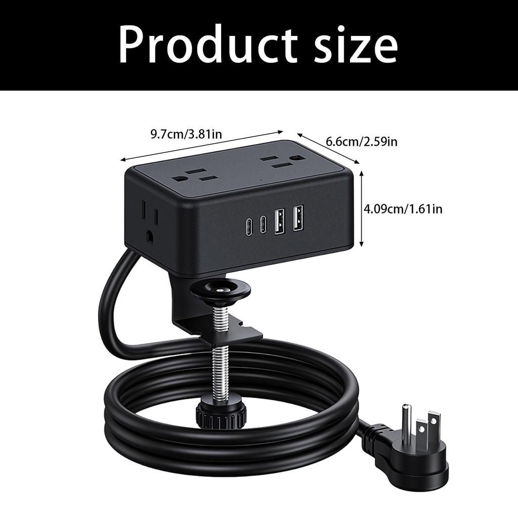 Klemme Schreibtischmontierte Steckdosenleisten 4 AC-Steckdosen 2 USB-A 2 USB-C-Ports PD20W-Ladegeräte 200cm Kabel mit Sicherheitsvorrichtungen