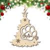 Natural Wood Holiday Pendants Christmas Tree Pendant with Paw Print, Hollow Engraved Hanging Decorative Tags for Ornament, Rustic Style Craft