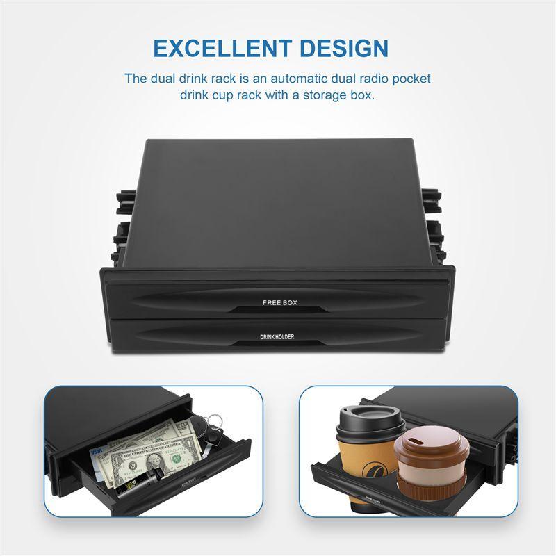 AA92-Car Auto Single Din Radio Pocket, Universal Cd Radio Pocket Drink Cup Holder Storage Box Black
