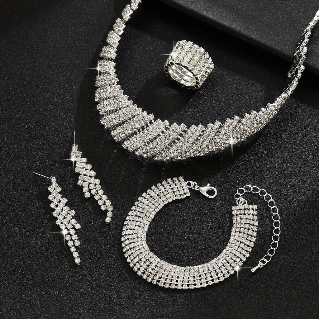 Ladies Accessories Dinner Banquet Accessories Five-Piece Jewelry Wedding Women'S Necklace Earrings Bracelet Ring