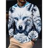 Herbst und Winter Herren Tier 3D-Druck Rundhals Langarm T-Shirt