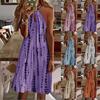 Ladies Sexy Fashion  Neck Sleeveless Tank Top Dot Stripe Print Dress