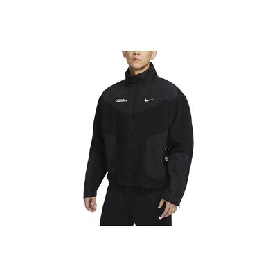 Sportswear Solid Color Spliced Fabric Stand Collar Zipper Loose Casual Jacket Men Jacket Black FB7600-010