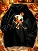 Unisex Hoodie, Halloween, Hockey Player Graphic, Pullover Sweatshirt, Casual Streetwear, Autumn Winter Season, Orange And White Print