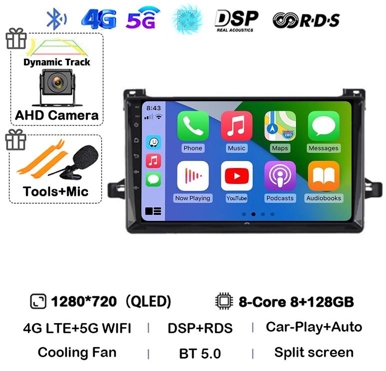 Android 14 Carplay Car Radio For Toyota Prius XW50 2015 2016 2017 2018 2019 2020 4G+WIFI 360 Camera Multimedia Player GPS Stereo