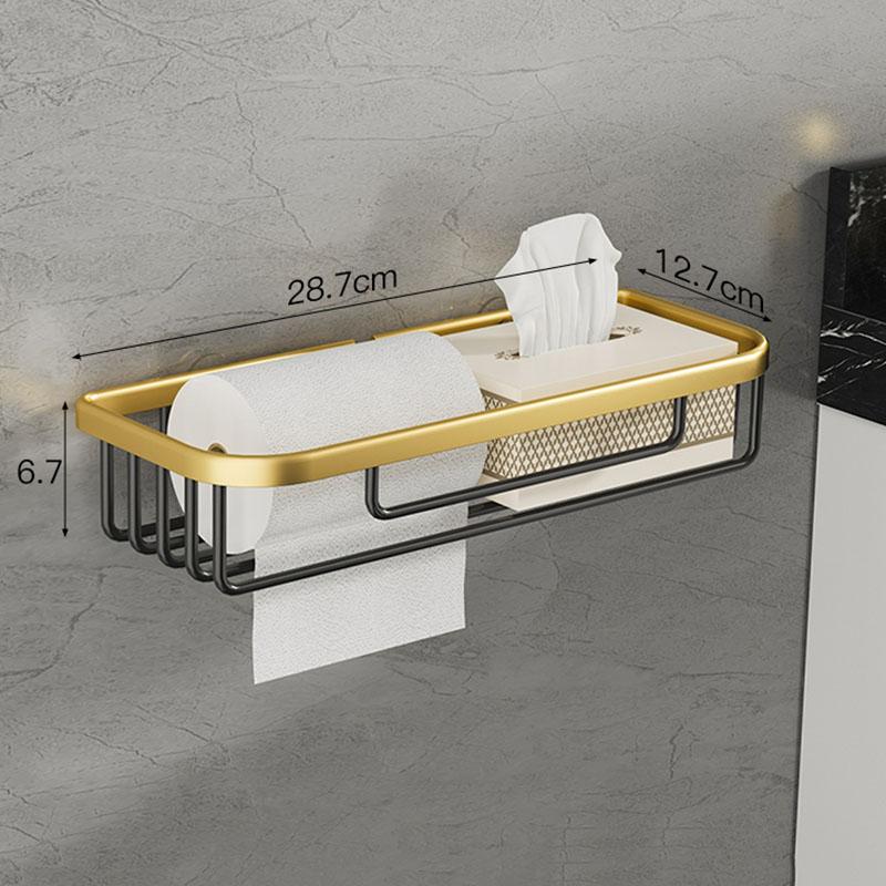 Brushed gold/Black Bathroom Roll Holder Aluminum Wall Mounted Shampoo Rack Toilet Paper Holder Bathroom Storage Basket Shelf