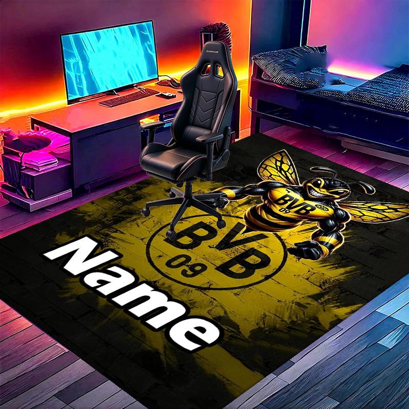 Custom Name Personalized Borussia Dortmund Print Carpet, Versatile Home Decor Rug, for Playroom, Apartment, Balcony, Entryway, Hallway Gift