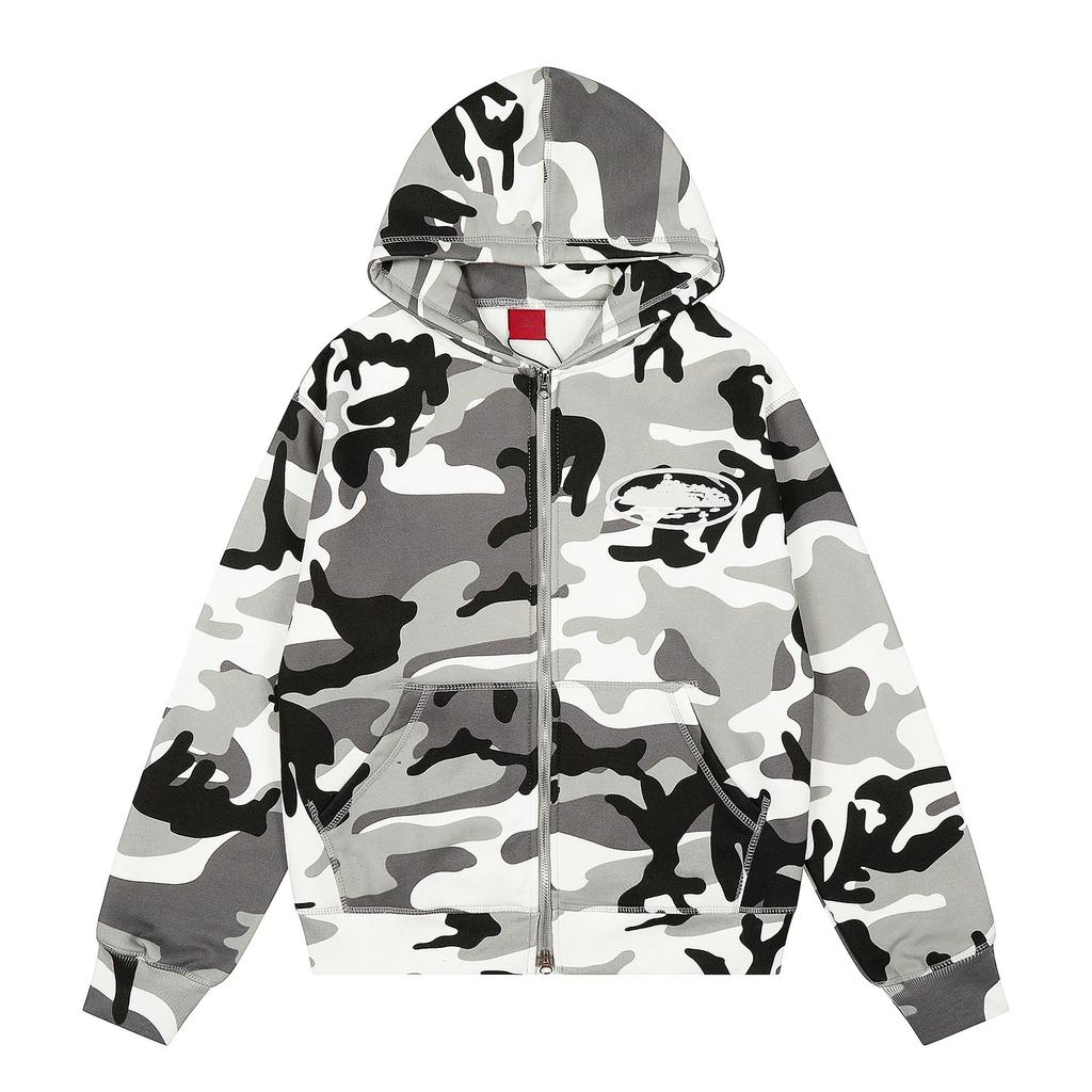 DRIPX Amerikanischer High Street Camouflage Fce Gefütterte Kapuzen-Reißverschluss-Jacke Hip Hop Locker Lässig Sweatshirt für Männer und Frauen
