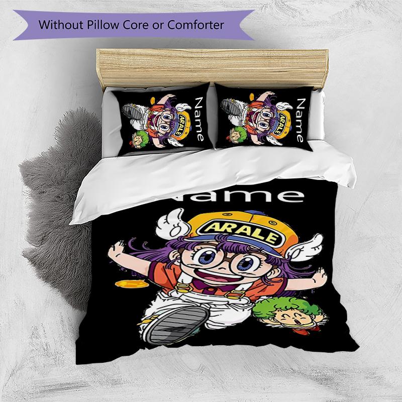 3pcs Custom Name Arale Norimaki Bedding Set Duvet Cover Closure Includes 1 Duvet Cover & 2 Pillowcases for All Seasons Bedroom Decor