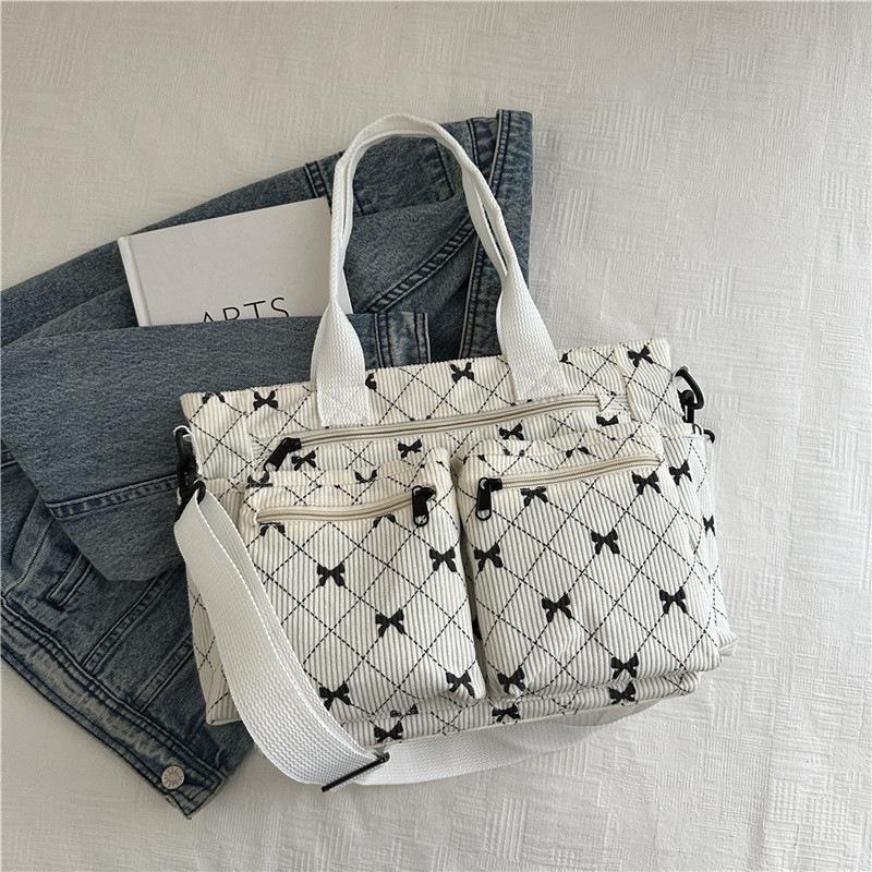 

Women s new casual large-capacity corduroy multi-pocket handbag retro high-end single shoulder messenger bag tide single package белый