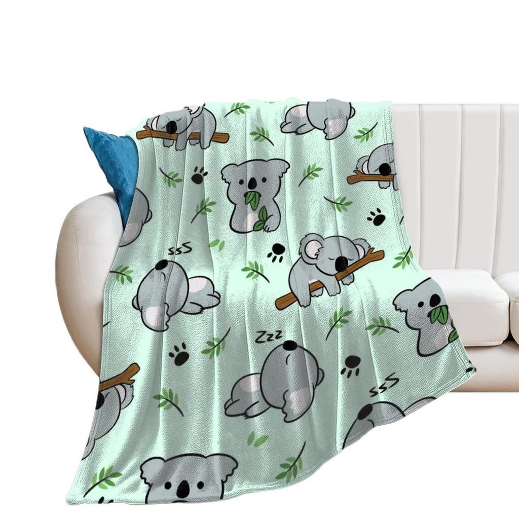 Cute Koala Animal Pattern Blanket Soft Flannel Comfortable Lightweight Suitable for Children Sofa Bedroom Living Room