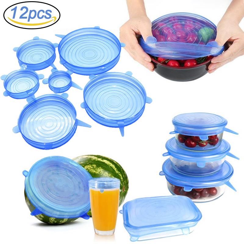 6/12Pcs/Lot Silicone Stretch Lids Universal Taper Pot Bowl Food Wrap Sealed Cover for Kitchen Cookware