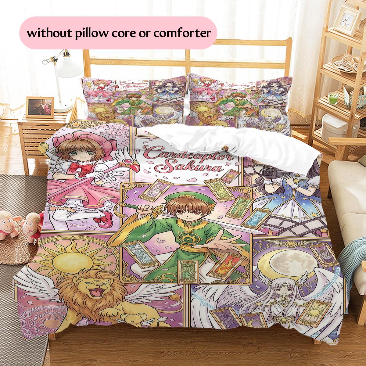 

Cardcaptor Sakura Character Collage Pattern Bedding Home Decoration Festival Gift (1 * duvet cover + 2 * pillowcase, without core) 135x200cm