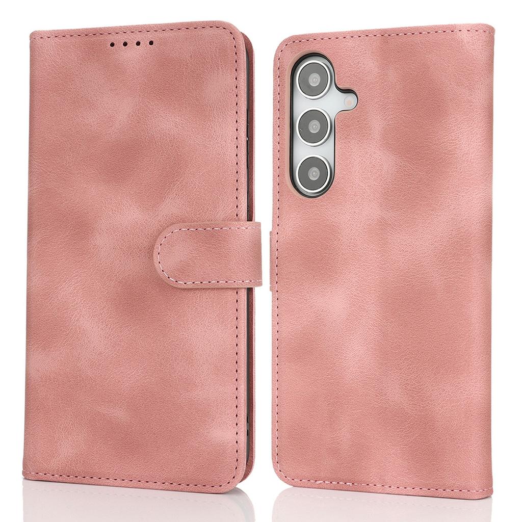 For Samsung Galaxy S25+ Wallet Case Double Folded Edge Skin Touch PU Leather Flip Phone Cover