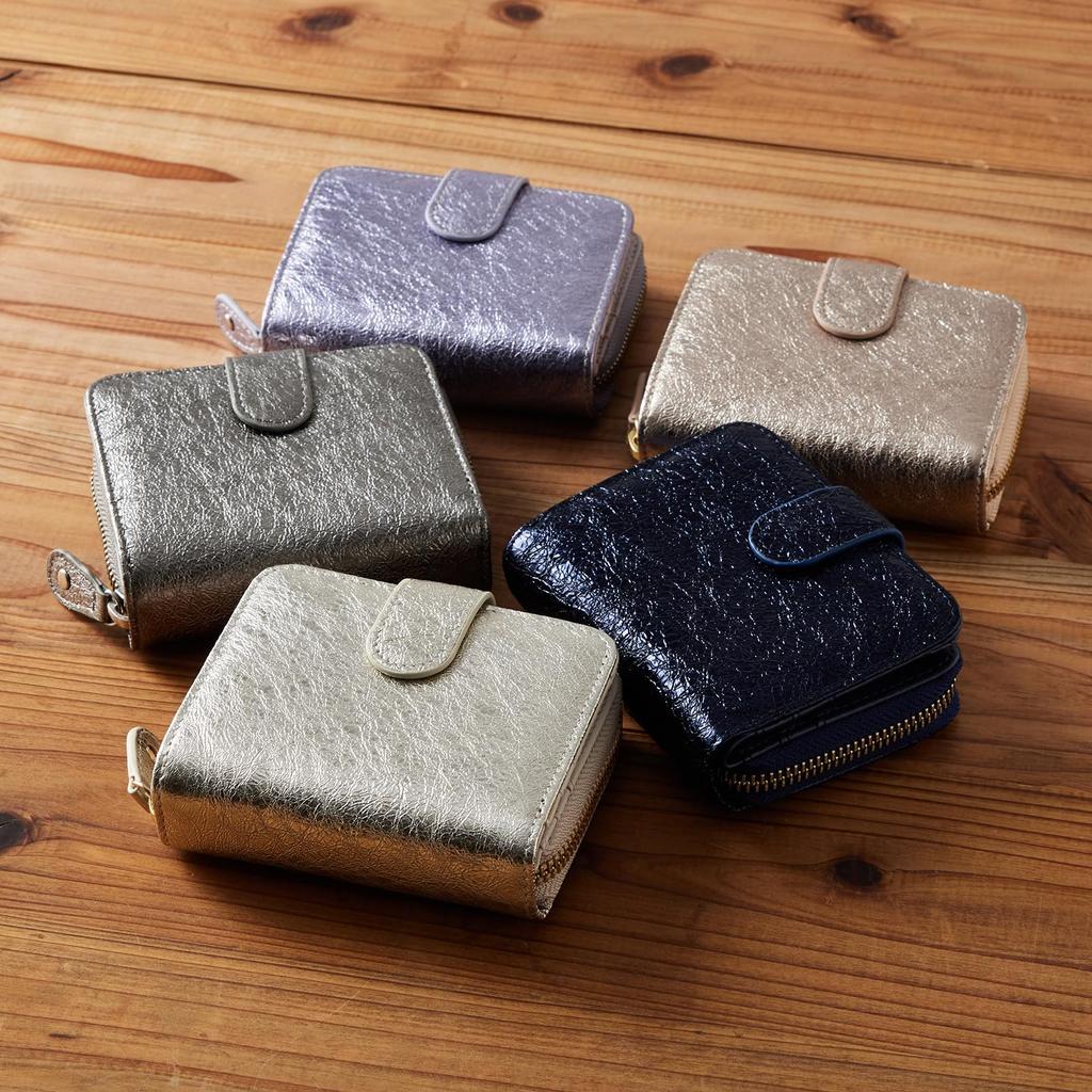 FRANCK ROSSINI Women's Metallic Crushed Cowhide Bifold Wallet, Made In Italy by LIFE. "It Looks Like a Mini Wallet, But It's a Long Wallet Inside."