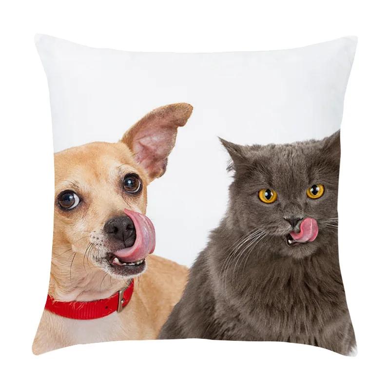Cute Dog Cat Pet Series Printed Pattern Cushion Cover Home Living Room Sofa Decoration Square Pillow