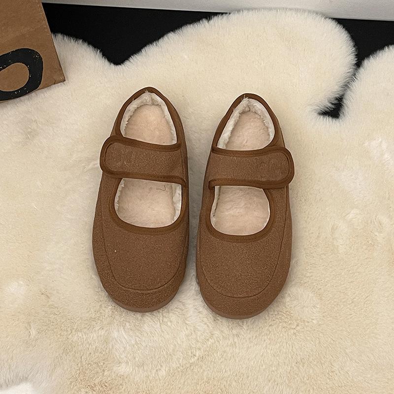 

Туфли Baotou женские для улицы 2025 осень-зима новые мягкие на плоской подошве Мэри Джейн уродливо-милые на липучке с открытым подъемом ленивые туфли 40 малиновый