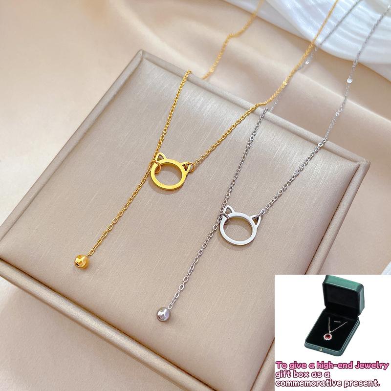 

[Whole body] Cat tassel minimalist wind stove real gold necklace female ins Internet celebrity collarbone chain accessories