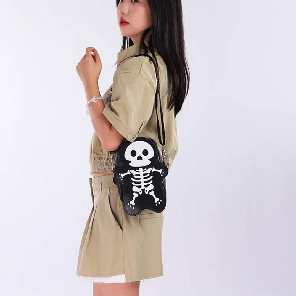 

Large Capacity Halloween Crossbody Bag PU Leather Cute Ghost Purse Skeleton Shoulder Bag Festival чёрный