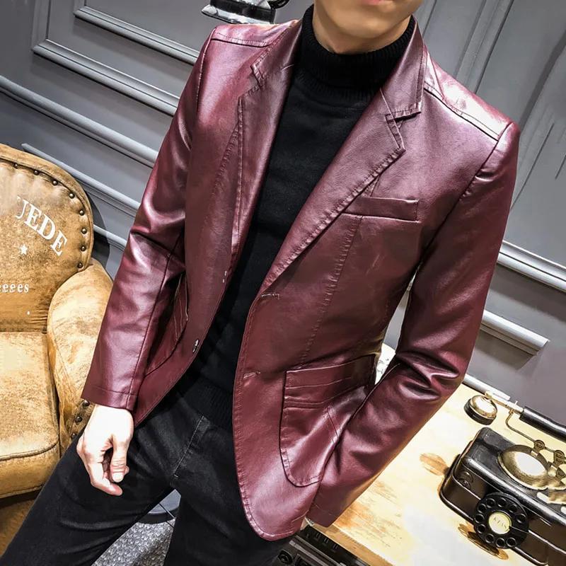 Herren Slim Fit Motorrad PU Lederjacke Einreihiger Businessmantel Modische Streetwear