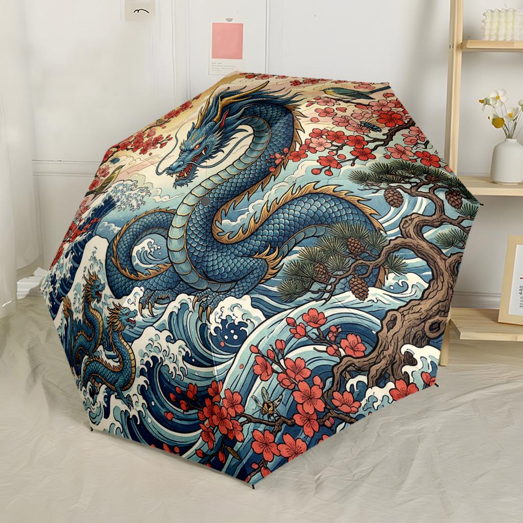 Yin-yang Dragons Harmony Outdoor Automatic Umbrella Retractable Design with 8-Rib Durability Compact Design Durable Everyday Carry Umbrella