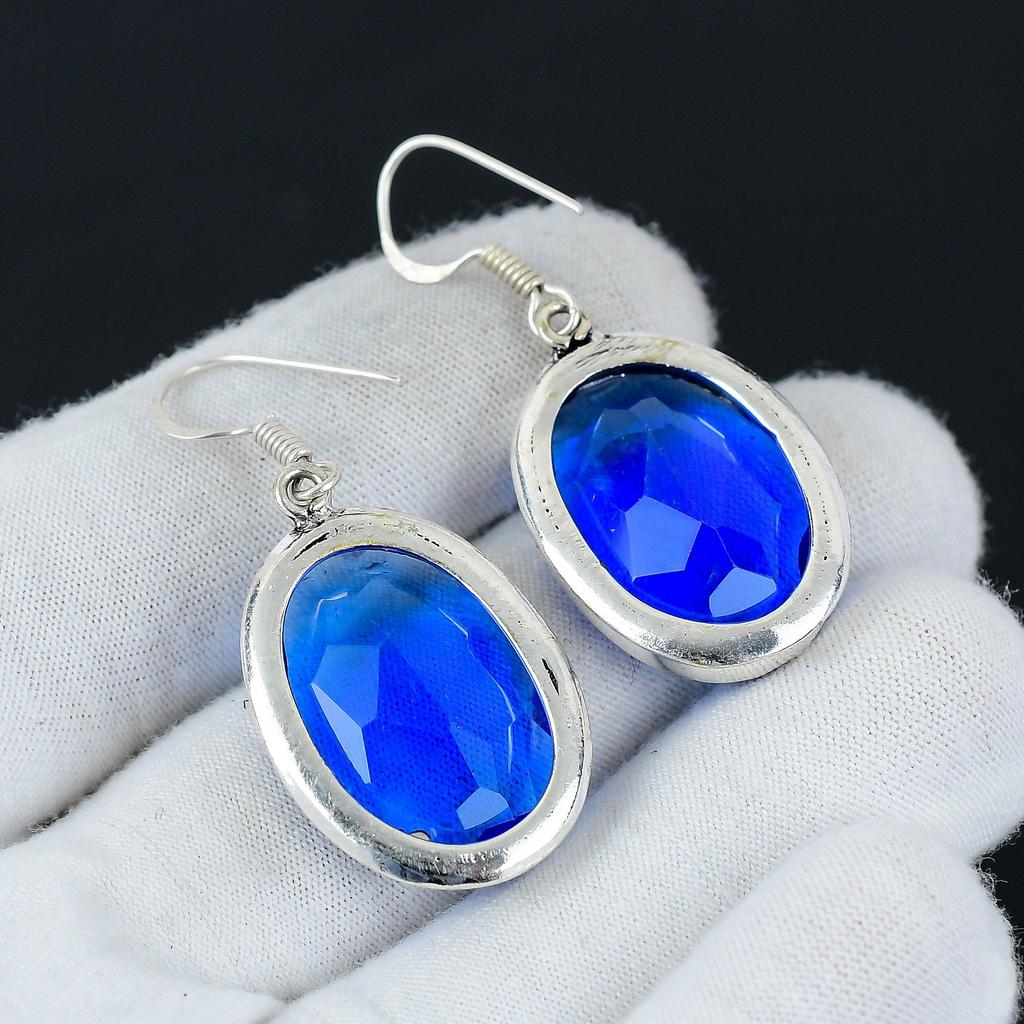 Atemberaubende London Blue Topaz Edelstein Ohrringe, 925 Sterling Silber Ohrringe, Handgefertigte Boho Silber Schmuck Hängeohrringe, Ostergeschenk für Ehefrau