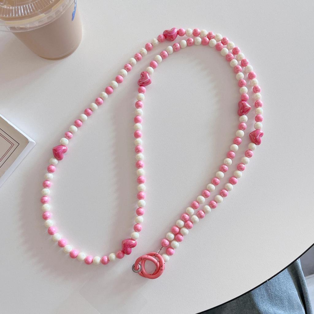 Bunte Perlenherz-Kette Umhänge-Handystrap - Verlustsicher, Passt für alle Hüllen