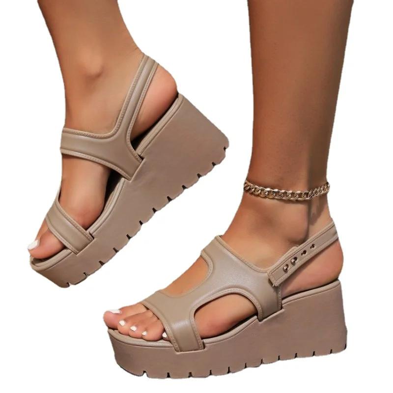 Chaussures pour femmes en solde 2024 Sandales pour femmes à une pédale de haute qualité Été Bout ouvert Rome Couleur unie Décontracté Plage Sandales pour femmes